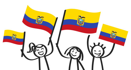 Ecuador flag, crowd of stick figures with Ecuadorian national flags