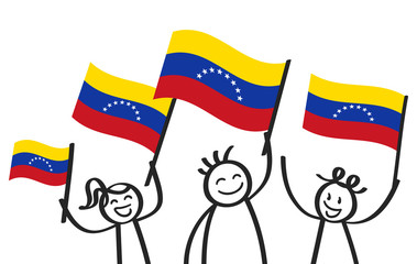 Venezuela flag, crowd of stick figures with Venezuelan national flags