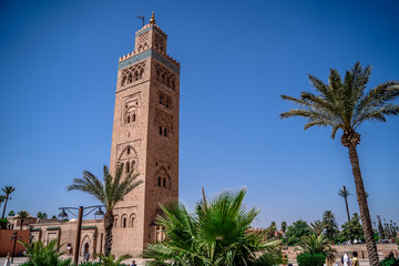 Fototapeta na wymiar Koutoubia Mosque minaret located at medina quarter of Marrakesh, Morocco