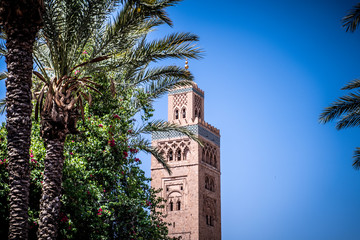 Fototapeta na wymiar Koutoubia Mosque minaret located at medina quarter of Marrakesh, Morocco