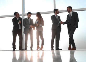 people walk in the office on the sunny background