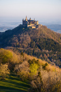 Albstatt-Onstmettingen, Baden-W&cedil;rttemberg, Germany:  The Hohenzollern Castle viewed from the Zeller Horn along the "Traufgang Zollernburg-Panorama" trail.