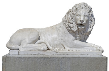 Fototapeta na wymiar Sculpture of a lion from marble on white