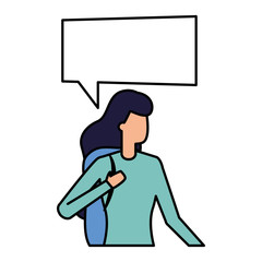 woman with talk bubble white background