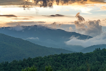 The Appalachian mountains on the North Carolina and Tennessee border shows the smokiness that gives them the name Smoky.