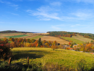 Autumn nature hills, typical czech countryside in central bohemia