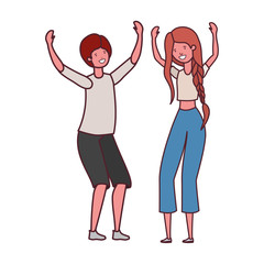 young couple dancing in white background