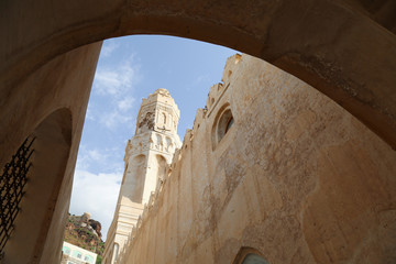 The historic Ashrafieh Mosque and School in the city of Taiz, Yemen, which was bombed due to the war