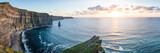 Panorama of sunset at the Cliffs of Moher