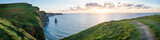 Panorama of sunset at the Cliffs of Moher
