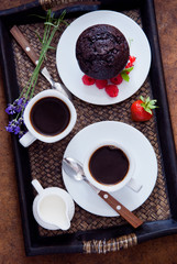 Black Coffee and chocolate muffins for breakfast