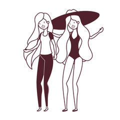 silhouette of women with swimsuit on white background