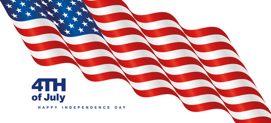 4th July USA waving flag white landscape background