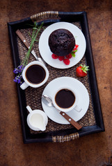 Black Coffee and chocolate muffins for breakfast