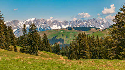 Beautiful alpine view with the famous Wilder Kaiser mountains at Söll - Tyrol - Austria