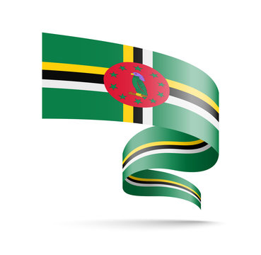 Dominica flag in the form of wave ribbon.