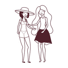 silhouette of dancing women in white background