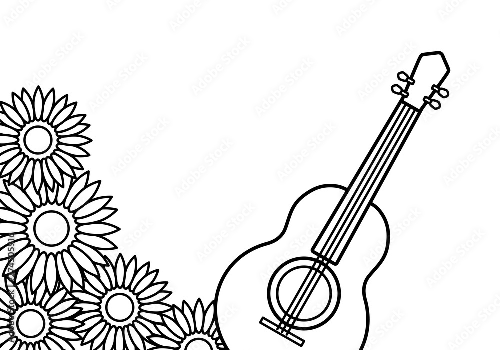 Wall mural acoustic guitar music with sunflowers