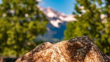 Beautiful alpine view at with a rock and the famous Wilder Kaiser mountains at Söll - Tyrol - Austria