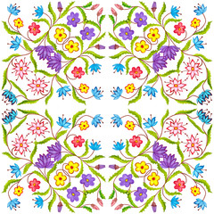 Fototapeta na wymiar Floral geometric seamless watercolor background. blots, drips, careless watercolor. Handmade illustration