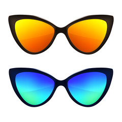 Sunglasses background. Trendy colors. Fashion eyeglasses collection. Summer fashion. Cat eye rim style. Retro trendy vector.