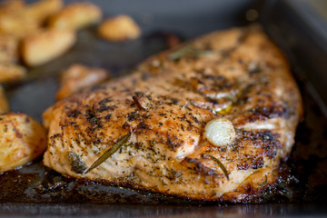 salmon with potatoes in the oven