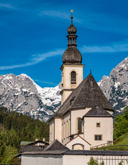Beautiful alpine view with the famous church Saint Sebastian at Ramsau - Bavaria - Germany