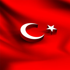  3d moon stars waving turkish flag, vector illustration eps 10
