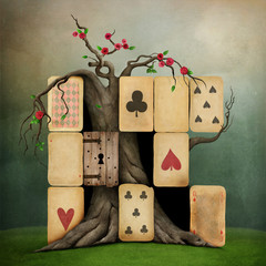 Conceptual fantasy illustration of Wonderland with playing card suits.  © annamei