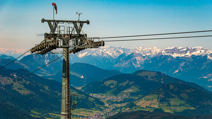 Beautiful alpine view with a steel construction at Hohe Salve summit - Söll - Tyrol - Austria