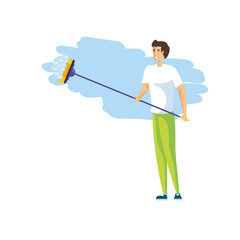 Isolated man cartoon cleaning design