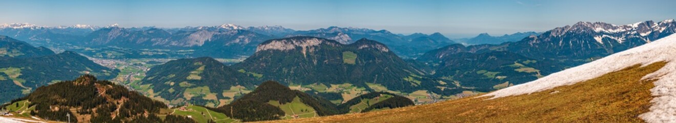 Fototapeta na wymiar High resolution stitched panorama of beautiful alpine view at Hohe Salve summit - Söll - Tyrol - Austria