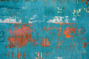 Turquoise rusty cast iron patina surface texture background.