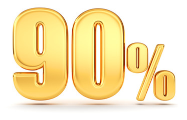 3d render illustration. Golden ninety percent on a white background.