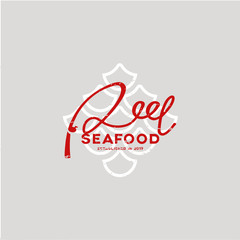 fishing scale and reel seafood vintage logo template