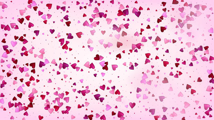 Red, Pink Hearts Vector Confetti. Valentines Day Wedding Pattern. Rich VIP Gift, Birthday Card, Poster Background Valentines Day Decoration with Falling Down Hearts Confetti. Beautiful Pink Glitter