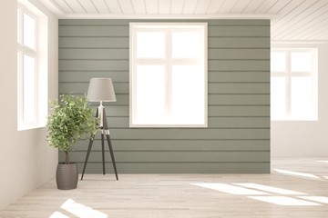 Empty room in white color. Scandinavian interior design. 3D illustration