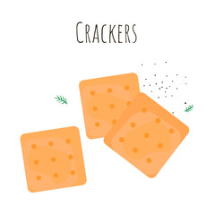 Salty crackers. Isolated cartoon dishes. Doodle color set of ingredients and products for cooking