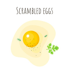 Scrambled eggs. Isolated cartoon dishes. Doodle color set of ingredients and products for cooking