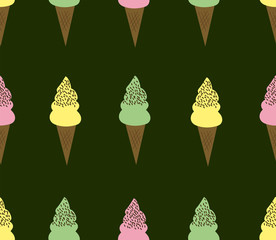 Vector seamless pattern with colorful delicious ice creams.