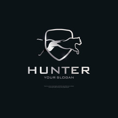 Premium metallic shield running cheetah logo badge template. elegant brand identity © Anjar G