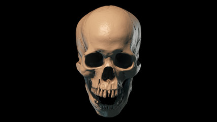 Human skull on Rich Colors a Black Isolated Background. The concept of death, horror. A symbol of spooky Halloween. 3d rendering illustration.