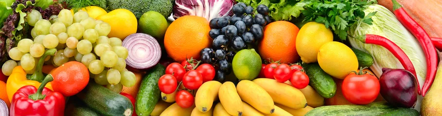Möbelaufkleber Hintergrund Obst und Gemüse. Gesundes Essen © Serghei V