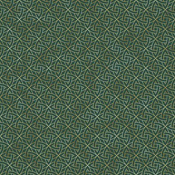 Gold Celtic Knot Seamless Pattern - Beautiful gold Celtic knot design on green background