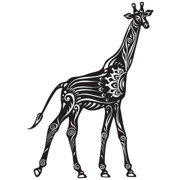 Vector Black and White Decorated stylized Giraffe