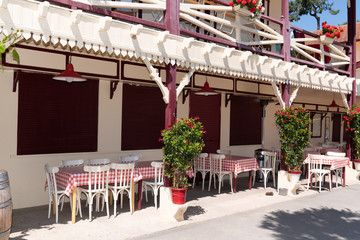 outdoor terrace of a typical restaurant in the Arcachon basin in France