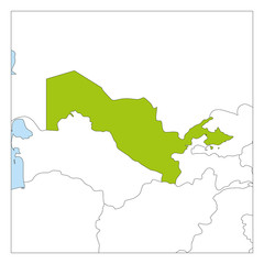 Map of Uzbekistan green highlighted with neighbor countries