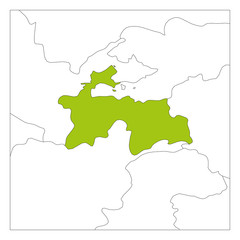 Fototapeta premium Map of Tajikistan green highlighted with neighbor countries