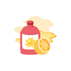 solar blocker bottle in the beach with orange