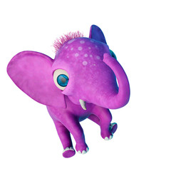baby elephant cartoon sitting in a white background bird eye view